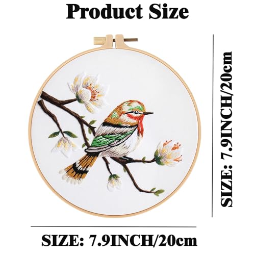 Image of GLTAYLMY 3 Sets Embroidery Kit for Beginners Needlepoint Cross Stitch Kits for Adults,Stitch Learning DIY Kit with Easy Instruction,Stamped Bird Embroidery Patterns,Hoop,Threads,Sewing Hobby