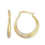 Damen Ohrringe Creolen Bicolor in 585 Gelbgold & Weißgold Clip Verschluss Gold Schmuck 8290
