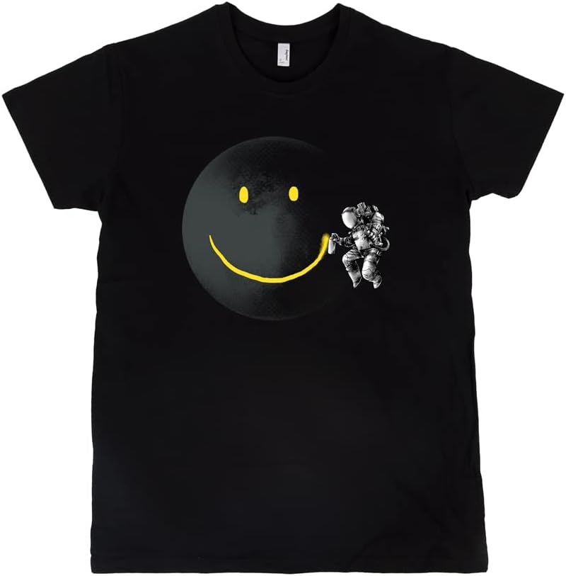 PamplingT-Shirt 100% Cotton with Short Sleeve, Unisex Fit with Original Patterns in 5 Sizes, T-Shirt Black, Model Make a Smile