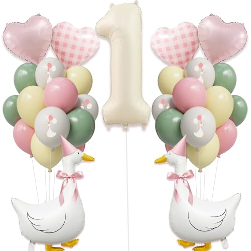 One Silly Goose Birthday Decorations for Baby Girl First Birthday Party Silly Goose Birthday Decorations with Goose Balloons 40 Inch Number 1 Balloon Farm Goose Party Supplies