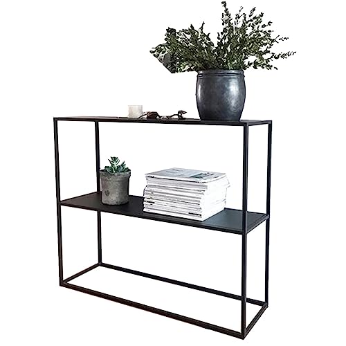 Consola negra moderna con estantes de diseño minimalista y acabado efecto mármol