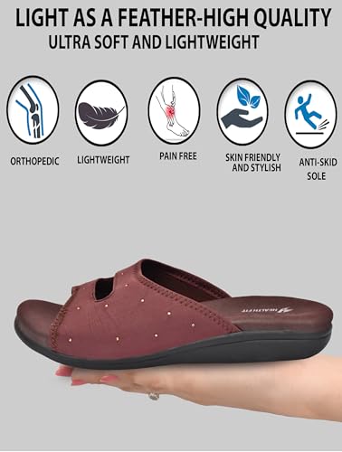 Image of HEALTH FIT EXTRA SOFT Women's Comfortable Memory Foam Doctor Slippers /Flip-Flops|Fashionable Casual & Stylish|Lightweight & Breathable|Outdoor Synthetic Casual Chappals Sandals Ladies & Girls HF25