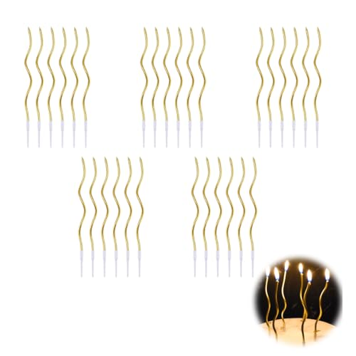 BEPSYOM 30 Stückes Geburtstagskerzen Gold Spiral Kuchen Kerzen wunderkerzen für Geburtstag Hochzeit Party Dekoration (Gold)