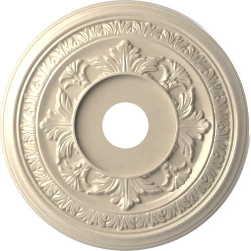 Image of Ekena Millwork CMP19BAEPE Baltimore Thermoformed PVC Ceiling Medallion (Fits Canopies up to 7 3 /4 inch), 19 inchOD x 3 1 /2 inchID x 1 inchP, Universal Metallic Pearl Mist