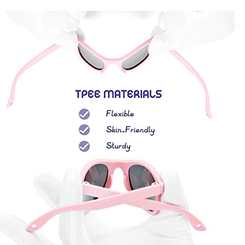 Polarized Sunglasses For Baby With Strap 100% Uv Protection Shades For Toddler Girls Boys Age 0-24 Months(Opal Frame/Pink Mirror) #TOP3