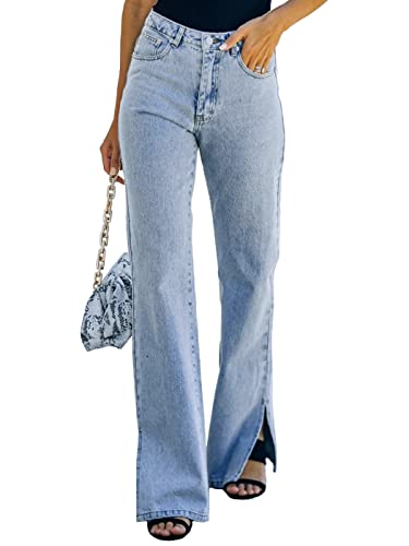 Anna-Kaci Women's Classic Boyfriend Split Jeans High Waist Wide Leg Denim Pants with Pockets