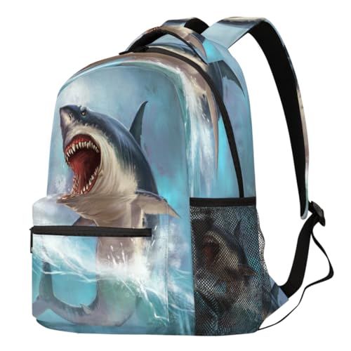 Sac à dos de randonnée et voyage avec imprimé requin pour l'école