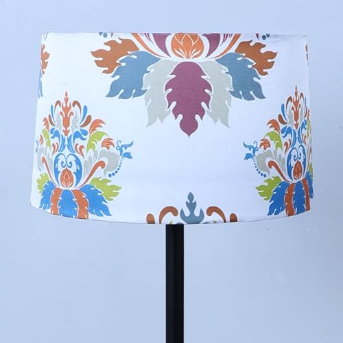 Image of tu casa Black Metal-Iron Base Foldable Floor Lamps with English Oak Print & Satin Shade for Bedroom, Living Room, Lounge, Office Area, Gifting Without Bulb for Home Decoration (Height - 53 inch)