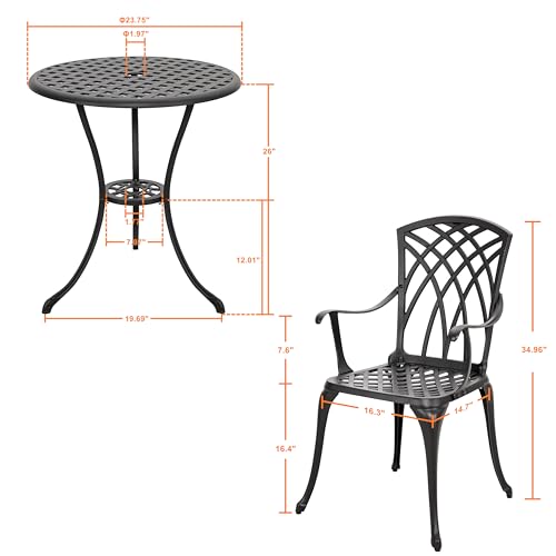 Image of NUU GARDEN 3 Piece Patio Bistro Set, Cast Aluminum Patio Bistro Table and Chairs Set of 2 with Umbrella Hole, Outdoor Bistro Set for Patio or Backyard, Black