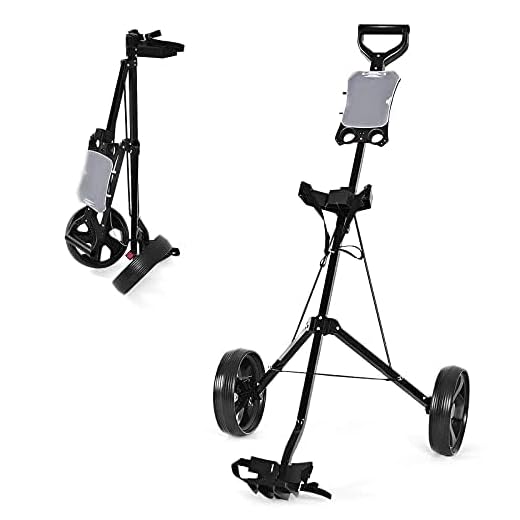 FANTASK Golf Trolley, 2 Wheel Folding Golf Trolley Steel Golf Cart with Scorecard Holder for Beginners (Black)