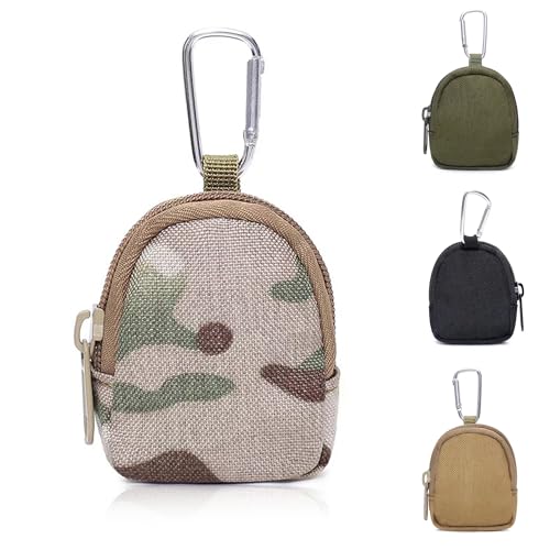 Mini Backpack Keychain Muti-functional Pouch Wristlet Wallet for Men Small Zipper Purse Outdoor Tactical Coin Bag Earbuds Keyrings Card Holder Cable Organizer for Outdoor Activities (Camouflage)