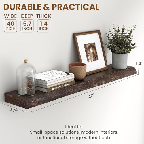 Image of Fun Memories 40 inch Elm Wood Floating Shelves for Wall, Walnut Finish, 1 Pack