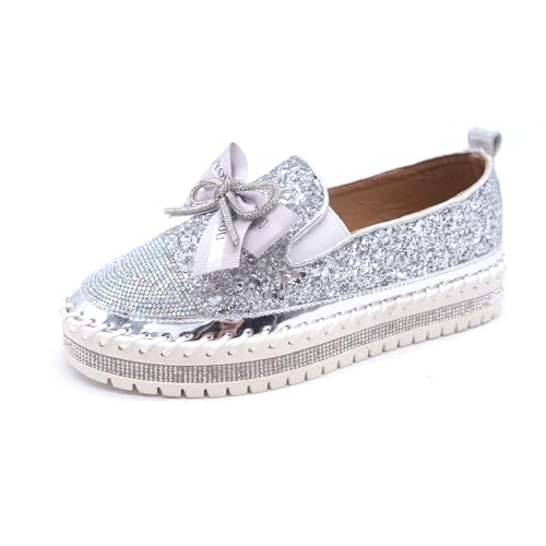 Image of Women's Fashion Rhinestone Slip On Sneakers Casual Comfort Platform Walking Shoes Cute Bowknot Glitter Bling Loafers