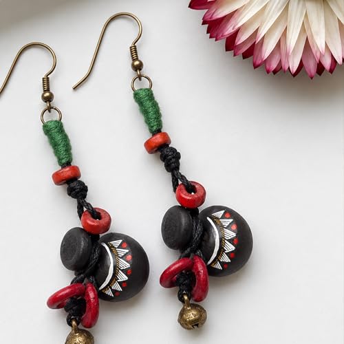 Image of Handcrafted Boho & Tribal Earrings for Women - Wooden, Brass & Terracotta Statement Designs in Drop, Hoop, Loop & Dangle Styles