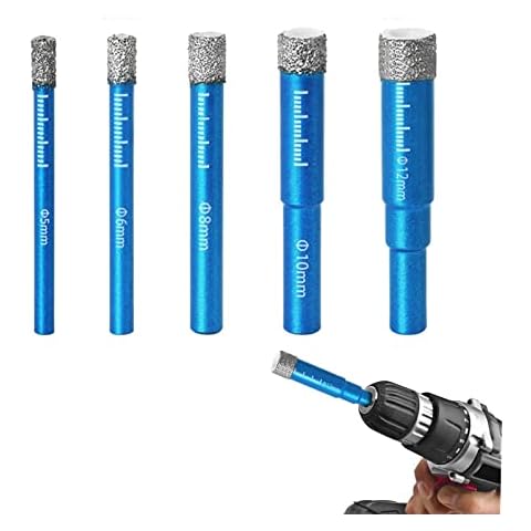 peiyee Diamond Drill Bit Set 5/6/8/10/12/mm for Glass, Porcelain, Tiles, Ceramic, Granite Cover