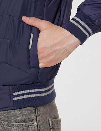 Image of Qube By Fort Collins Men's Nylon Standard Length Regular Fit Quilted Bomber Jacket with Detachable Hood - Winter Warm, Insulated Lining, Ribbed Cuffs, and Stylish Design