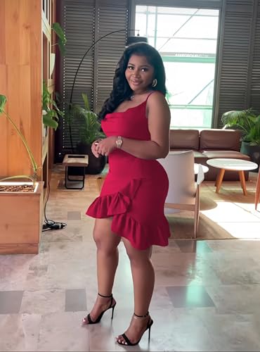 Image of Womens Sexy Sleeveless Bodycon Mini Dress Summer Casual Straps Short Ruffle Dresses Beach Party Club Homecoming