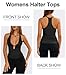 Hragc Women's Sexy Deep V Neck Black Halter Tops for Women Ribbed Racerback Tank Low Plunge Medium Slim Fit Trendy Y2k Cute Summer Workout Going Out Sleeveless Top