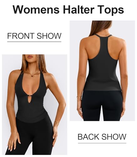 Women's Sexy Deep V Neck Halter Tops for Women Ribbed Racerback Tank Slim Fit Trendy Y2k Summer Going Out Sleeveless Top2