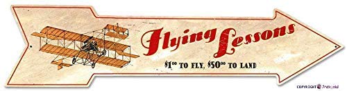 Letrero de metal retro con diseño de flechas de lecciones, letrero de metal de 5 x 17 pulgadas con lecciones de vuelo, aspecto retro, club, bar, garaje, granja, supermercado, centro comercial, bosque