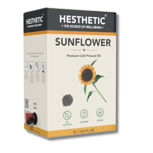 Image of HESTHETIC Cold Pressed Sunflower Oil 5L Bag-in-Box Family Pack | Unrefined Food-Grade Cooking Oil, Light Neutral Flavour, High in Vitamin E | Daily Indian Cooking, Baking & Salads