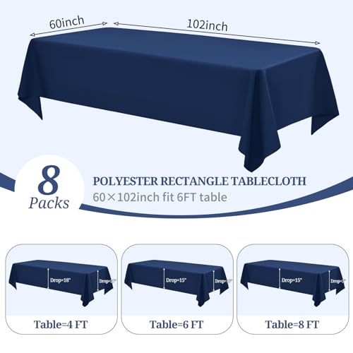 Pesonlook 8 Packs Polyester Tablecloths Navy Blue,60 x 102 Inch Rectangle Table Cover for 6ft Rectangle Tables - Image 3
