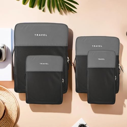 Image of Urbane Home Set of 4 Waterproof Travel Kit for Toiletries with Handles | Cosmetics Pouch, Bathroom Toiletries Bag & Vanity Storage Organiser for Men & Women | Plain Grey