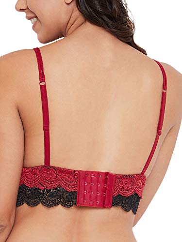 Image of Clovia Women's Lace Padded Non-Wired Demi Cup Plunge Bralette