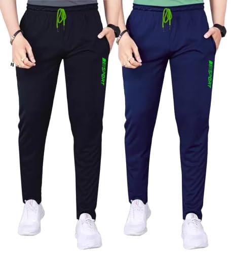 Track Pants for Men || Activewear Pants || Men’s Joggers Polyester with 2 Side Zipper Pockets Casual Trousers Stretchable (Sports | Gym | Yoga) (New Green Sport)(Pack of 2)-picture-34