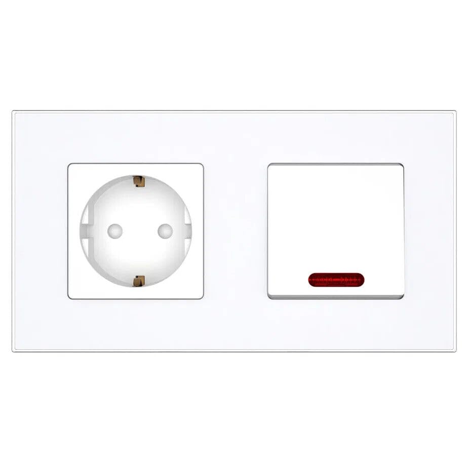 PULSAR Kreuzschalter & Steckdose 3-fach Unterputz | 4mm Glas Weiß | Elegantes Design Für Moderne Räume