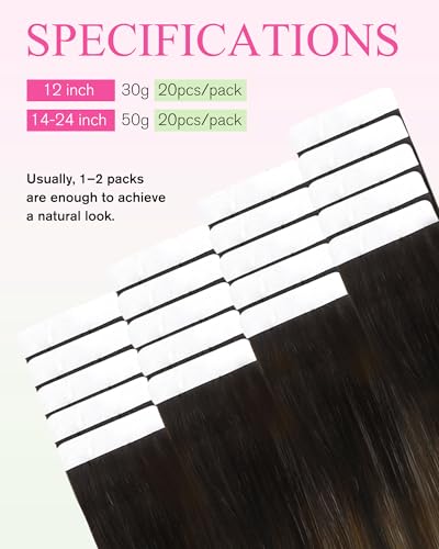 Image of YoungSee Human Hair Tape in Extensions Dark Brown Tape in Hair Extensions Balayage Dark Brown to Ash Brown Real Human Hair Tape-in Extension 16In Ombre Hair Extensios Real Human Hair Tape-in 20pcs 50g