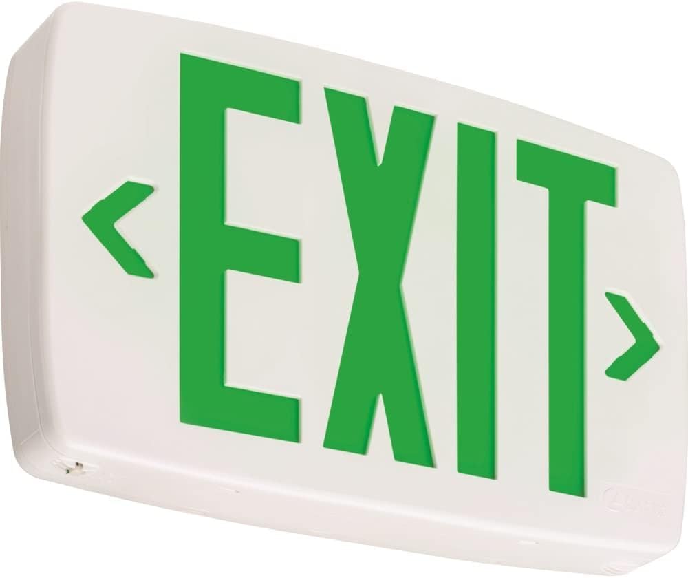 Lithonia Lighting Quantum LED Emergency Exit Sign, Thermoplastic Exit Only Sign with Stencil-Faced White Housing and Green Letters with Nickel Cadium Battery (LQM S W 3 G 120/277 EL N M6)