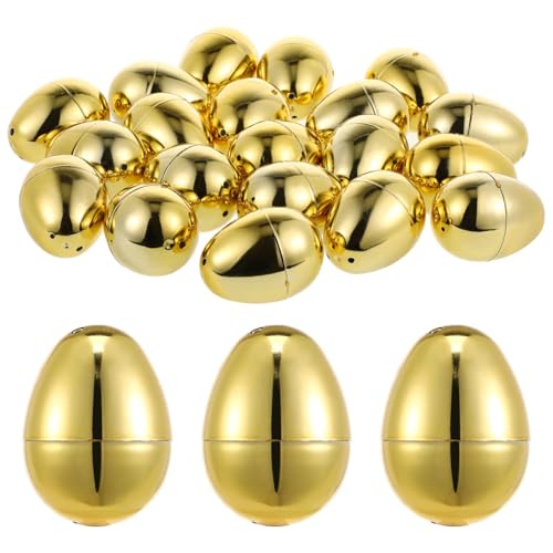 ibasenice 20Pcs Golden Easter Eggs, Fillable Plastic Eggs for Candy Boxes and Party Favors, Reusable Metallic Gold Easter Basket Filler for Classroom Prizes, and Festive Decorations