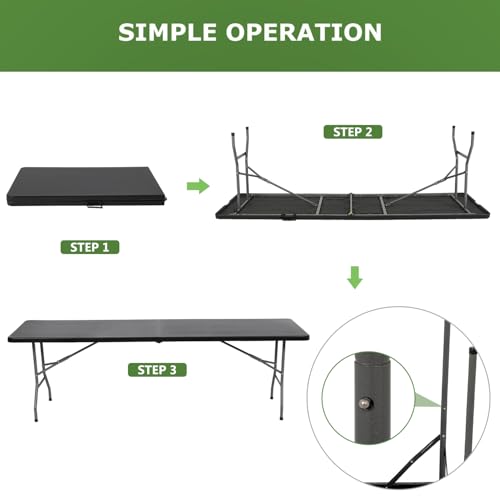 Image of BestOffice 8 FT Picnic Table Folding Table Camping Plastic Table Fold Up Table Lock for Party Event, Black