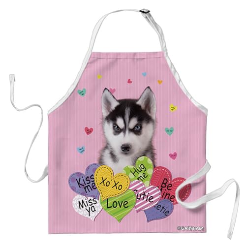 GABSHAIM Husky Dog Chef Kitchen Apron Pink Heart Valentines Wedding S-5