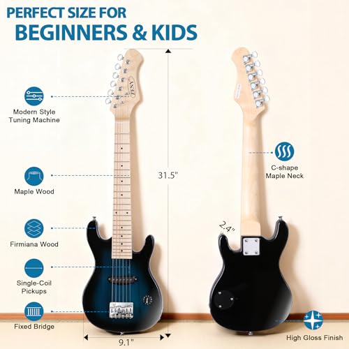 Image of HomGarden 30 Inch Kid Electric Guitar, Beginner Starter Guitar Kit w / 5w Amplifier, Strap, Gig Bag, Strings, Picks (Blue)