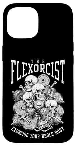 Flexorcist 面白い ジム ハロウィン 頭蓋骨 骨 フィットネス リフター スマホケース iPhone 15 用