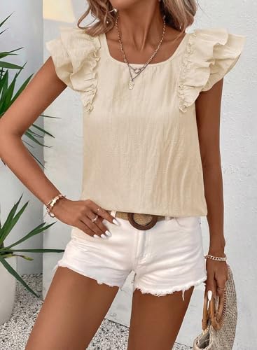 Image of Falechay Womens Bow Tie Back Tops Round Neck Ruffle Short Sleeve Shirts Cute Babydoll Chiffon Tee Women Summer Trendy Tunic