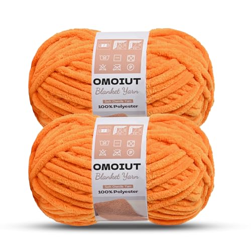 Image of OMoiout Chunky Chenille Yarn for Crocheting, 2 Pack Soft Baby Blanket Yarn, #7 Super Bulky, Chunky Knit Blanket Crochet Yarn, 14 oz /218.7 yds Fluffy Velvet Amigurumi Yarn(2 Orange)