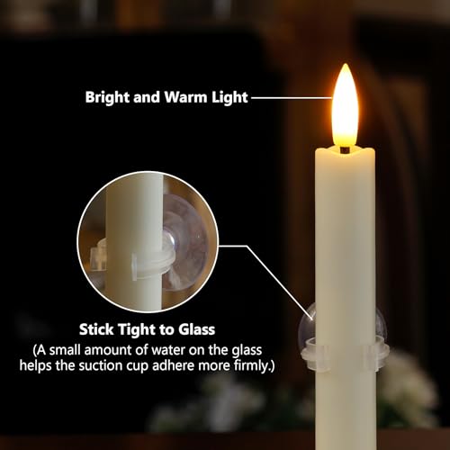 Velas cónicas cortas LED Yeelida de 2x16 cm con sensor de luz y ventosas para ventanas 3