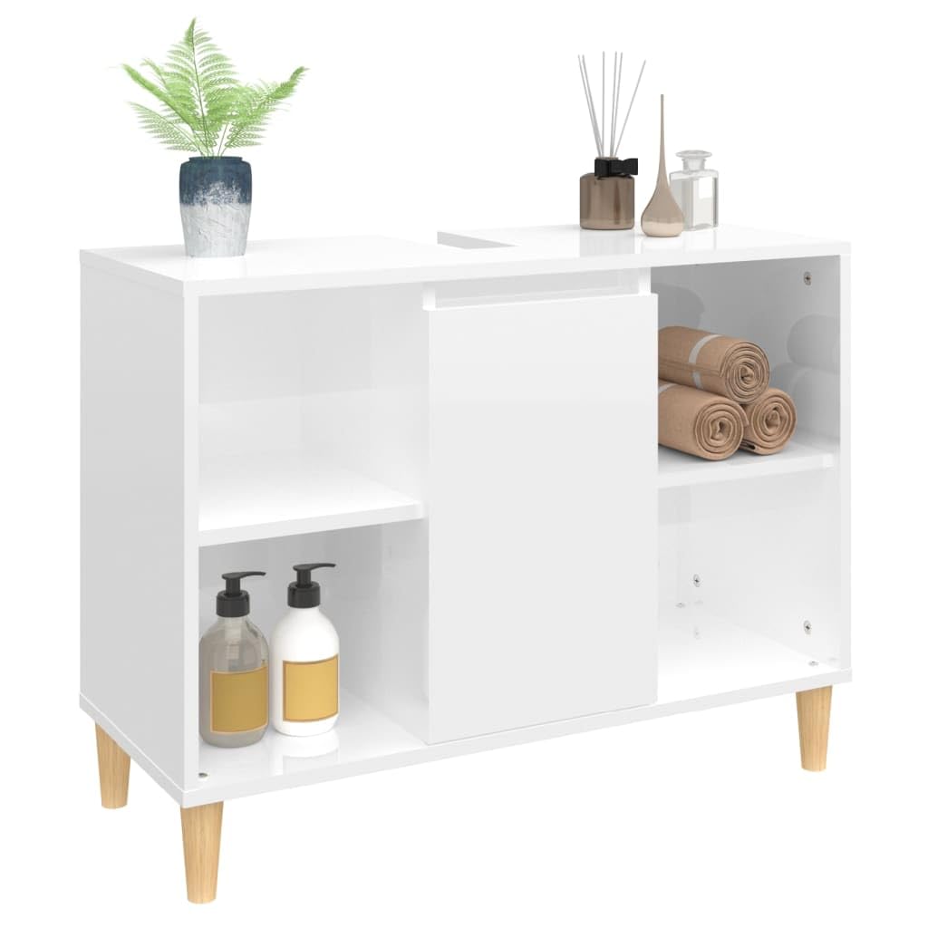 Tomostar Meuble sous Lavabo, Meuble de Rangement Salle de Bain sous Vasque Armoire Évier Blanc Brillant 80x33x60 cm Bois d'ingénierie