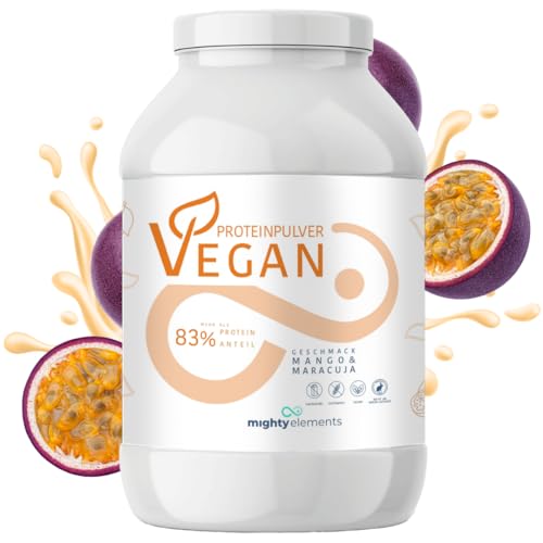 Mighty Elements VEGANES PROTEIN MANGO & MARACUJA 1kg - 83% pflanzliches Eiweiß, 5k-Proteinpulver, Eiweißpulver ohne Gluten, Laktose & Milcheiweiß, Eiweißshake, Muskelaufbau