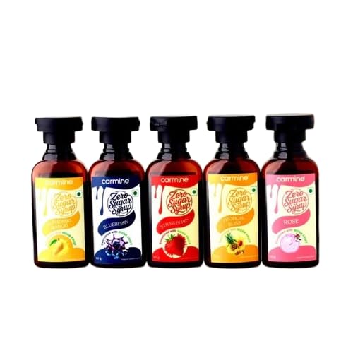Image of Zero Sugar Syrups - Combo of 5 Syrups (Alphonso Mango, Blueberry, Strawberry, Tropical Bliss and Rose), 60 g each