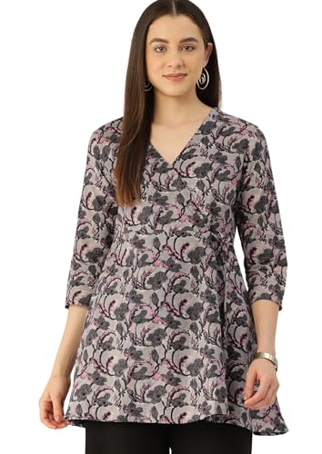 Image of feranoid Floral Print Angrakha 3 Sleeves Flared Kurti
