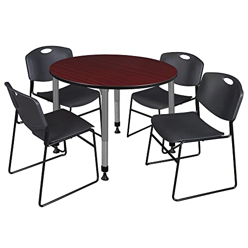 Romig Kee Round Classroom Activity Table & Chairs Height adjustable2, 48 x 48, Black|Grey|Mahogany
