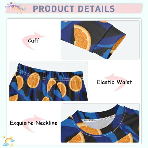 Pajama Sets Long Sleeve Orange Slices Blue Background Soft Comfy Sleepwear 2 Piece PJS 3-8T4