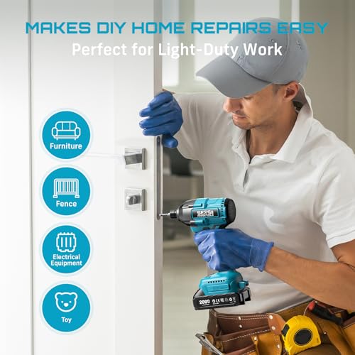 Seesii - Cordless Impact Driver Kit with Two 2.0Ah Batteries, 1/4" Hex Impact Drill, 0-2500RPM Variable Speed, 20 QH150 Bits