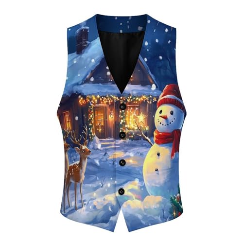 Christmas Deer Snowy Men's Suit Vests Dress Vest V-Neck Waistcoat Slim Business Formal with Pocket4