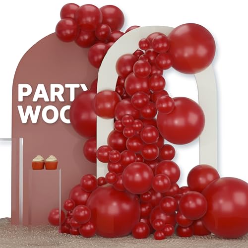 Image of PartyWoo Burgundy Balloons 120pcs Dark Red Maroon Ruby Red Different Sizes
