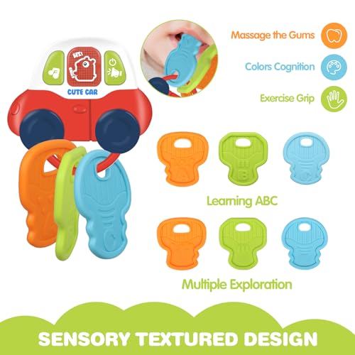 Inzerwudi YYL-009 Baby Musical Toys With Sounds & Lights - Toddler Montessori Sensory Learning Travel Toys - Infant Chew For Babies 0 3 6 9 12 18 Months Teether - Newborn Teething Shower Gifts For 1 Year Old Car Keys thumb #2